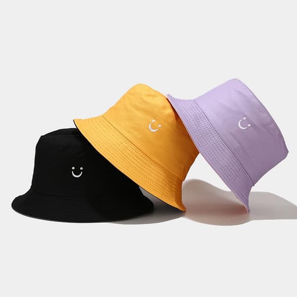 1 stk jenter gutter brodert smilefjes bøttehatt barn vendbar solhatt sammenleggbare strandhatter utendørs capser for 2-8 år 3