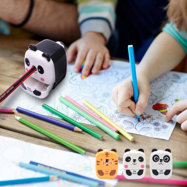 Pennvässare Söt skrivbordspennvässare i metall med handtag, pennvässare för tecknade djur för barnstudent (Dark Circles Panda, 1 förpackning)