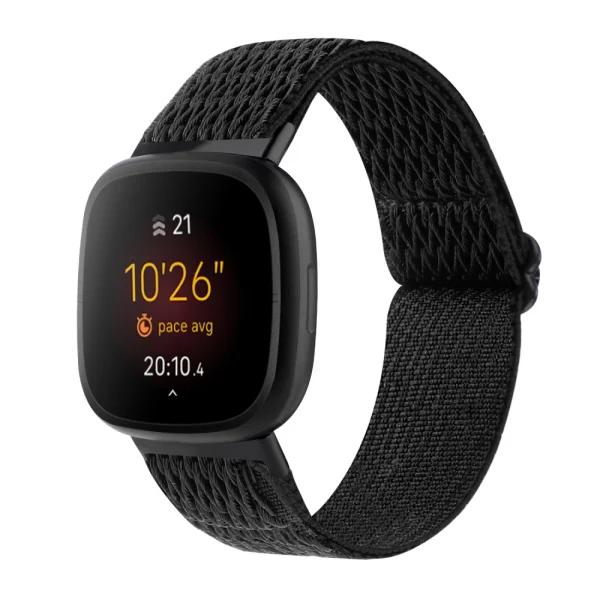 Fitbit Versa 3/Sense -rannekoru, punottu nailon - Rannekoru Musta