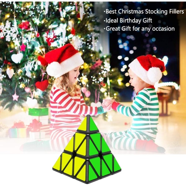Magic Cube, Pyramide Trekant Puzzle Cube med PVC-klistermærker til voksne og børn, sort