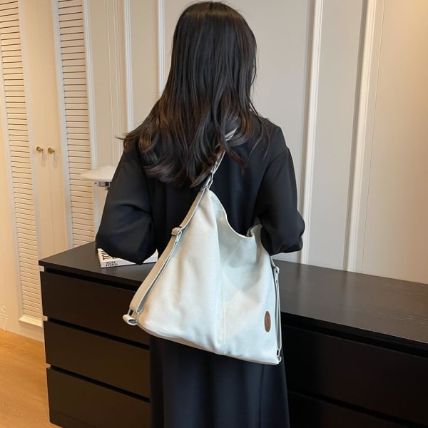 Naisten Canvas-käsilaukku Vintage Yläkahvainen Tote-laukku Monitoiminen Rentoutunut Tote-laukku Koululaukku white