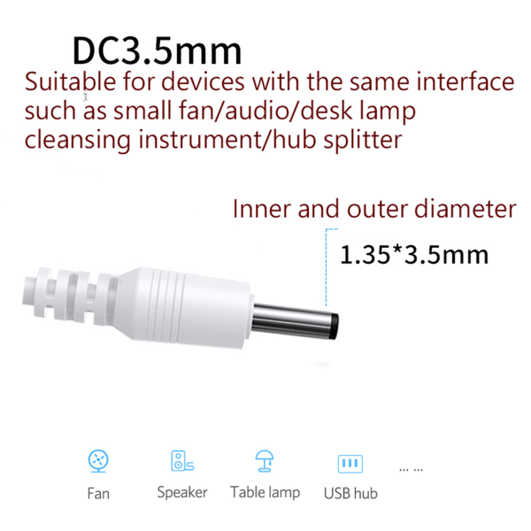 Typ A hane USB till DC Power hane plugg Jack 3,5 mm x 1,35 mm strömomvandlare 50cm