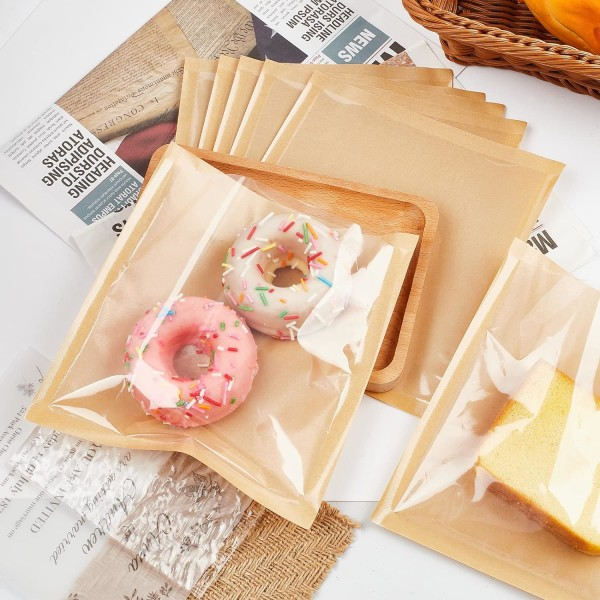 Varmeforseglede bageriposer med vindu for egg sandwich donut kjeks emballasje 7,1x7,5 tommer klare frontpapirposer To Go
