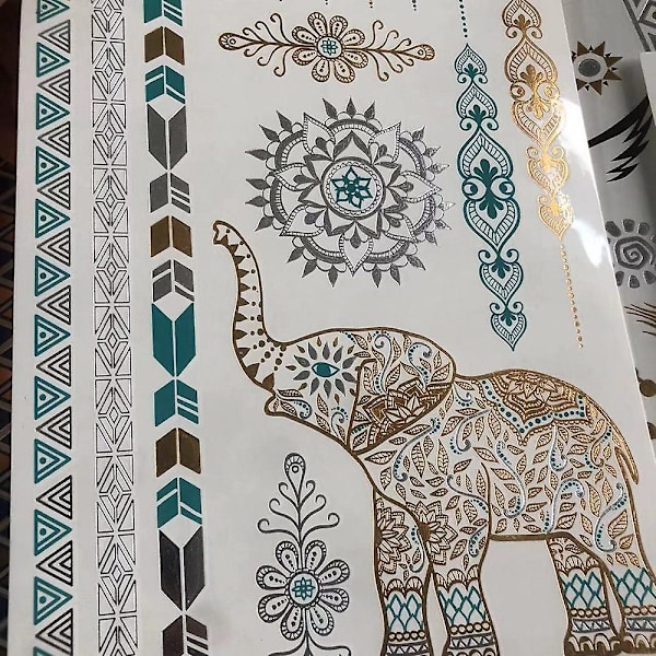 16 ark glittertatueringar för kvinnor, tonåringar och flickor - guld, silver, tillfälliga tatueringar med glitter och skimrande mönster, smyckestatueringar, flash-tatueringar, vattentäta