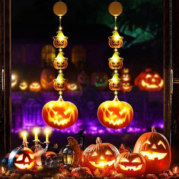 2-osainen Halloween-koristeluikkunavalot - Oranssit Jack-o-lantern-valot - Halloween-valosarja ...
