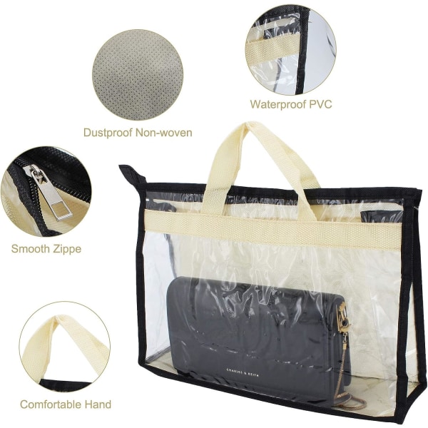 4st handväska cover, genomskinlig handväska dammförvaringspåse för hängande garderob med dragkedja och platsbesparande förvaringsväska