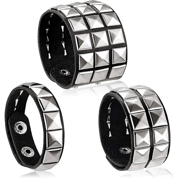 3 stk. Lædernittet Punk Armbånd til Mænd Kvinder 80'er Nittet Goth Rock Armbånd Pig Rivet Manchet Armbånd Unisex Metal