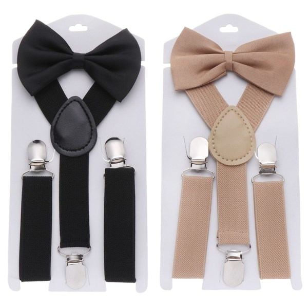 2 sett med barnebukser Elastiske seler Ko -slips khaki+svart