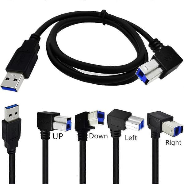 USB3.0-kaapeli A-uros - B-uros 90 asteen kulmalla, USB3.0-tulostinkaapeli Bend up