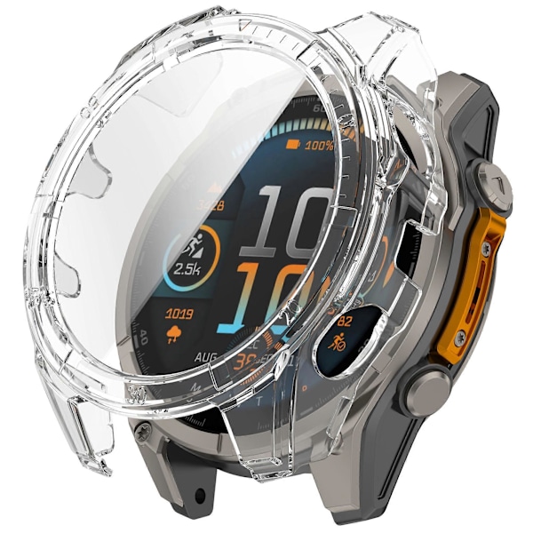 Garmin Fenix 8 47 mm:n kellolle tarkoitettu PC-kehyssuoja ja temperoitu lasinen näytönsuoja Transparent