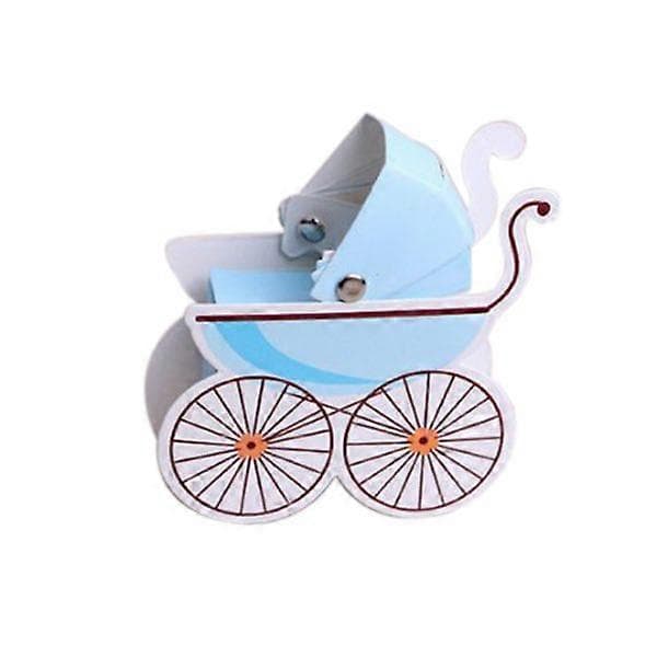 10 st barnvagnformade godispresentaskar för babyshower (blå)