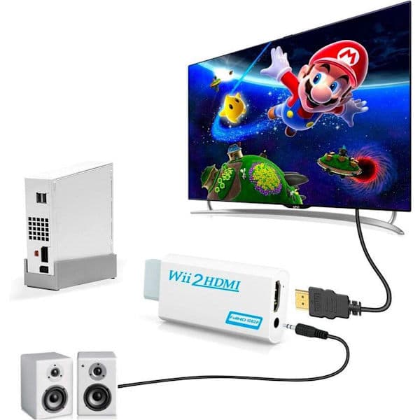 Wii til HDMI-adapter, 1080p Full-HD Nintendo Hvit