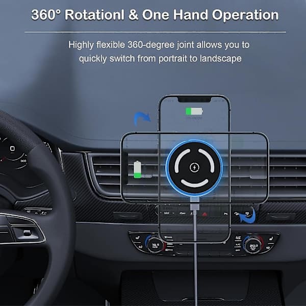 MagSafe Biloplader, 15W Hurtig Trådløs Biloplader, Luftventil/Dashboard Magnetisk Telefonholder Kompatibel iPhone 15 Pro Plus Max