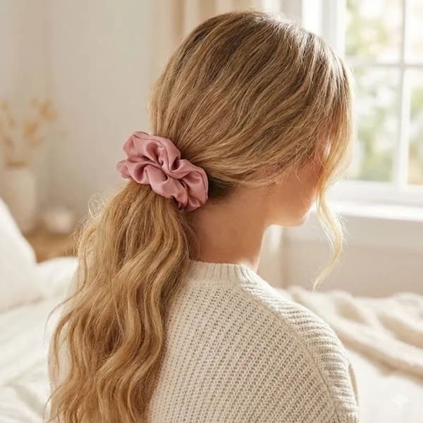 Satin Scrunchies, Komfortabelt Hold, Sæt med 6, Hårelastikker, Nude Rose Brun til Hestehaler og Knolde