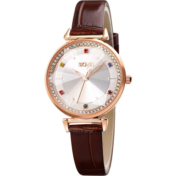 Elegant Kvarts Armbandsur i Läder, Vattentätt brown