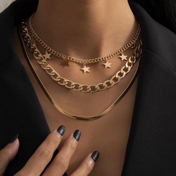 Punk Multilayer Halskæde Stjerne Slange Knogle Link Multilayer Choker Halskæde Lag Papirclips Halskæde Kæde Smykker gold A