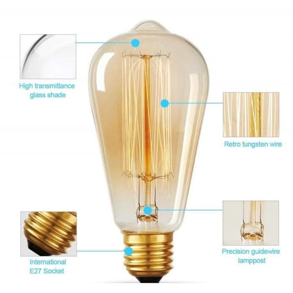4 X E27 Wolka 40W Edison Glödlampa Vintage ST64 Varmvit