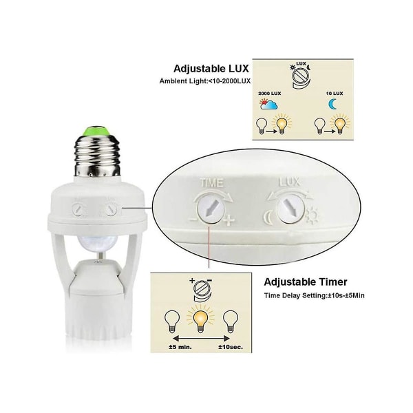 E27 lampeholder adapter med Pir bevægelsessensor Ac100-240v Led pære fatning konverter menneskelig tilstedeværelsesdetektor