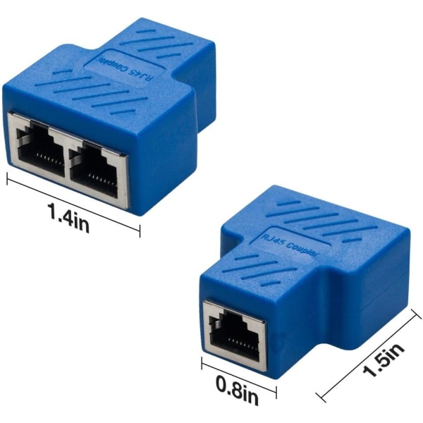 RJ45 Splitter Connector Hunn til Hunn Nettverksadapter 1 til 2 Hunn Port CAT 5/CAT 6 LAN Ethernet-kabel Dual Socket Connector Adapter (2 stk, blå)