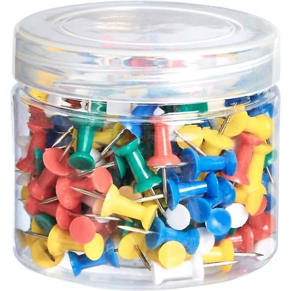Pakke med 100 tegnestifter, stålspids, assorterede farver