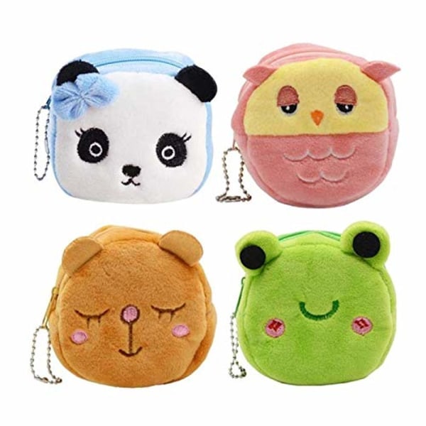 4 Pcs Cute Plush Coin Purses Cartoon Animals Coin Purse Bag Coin Tray Wallet Key Holder Clutch Bags Headphone Data Cable Storage Package Gift