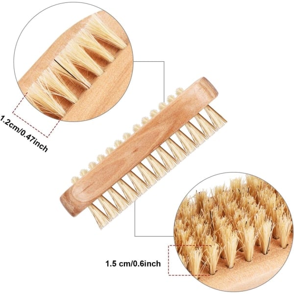 6 stk. neglebørster i tre, dobbeltsidige skrubbebørster i tre med håndtak for hånd- og fingerneglbørster