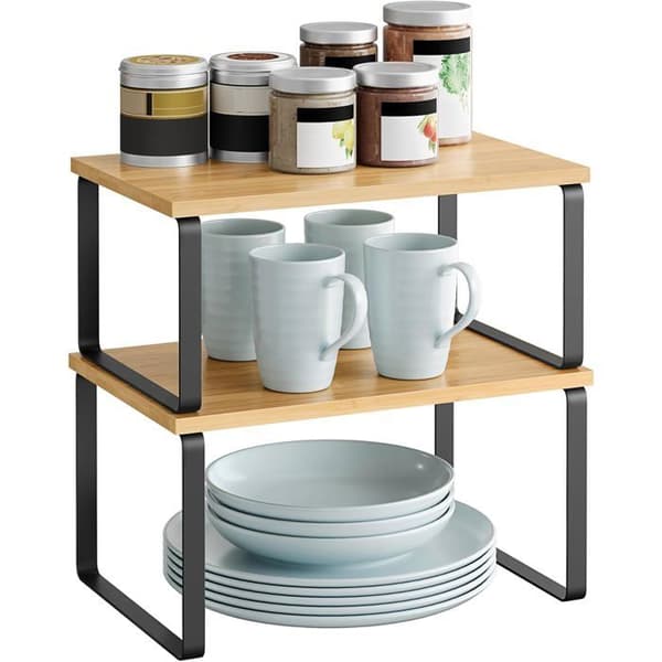Udvidelsesbar 2-i-1 krydderiorganisator. Stabelbart design til skabsopbevaring, maksimal pladsbesparelse. Elegant sort/beige farve.