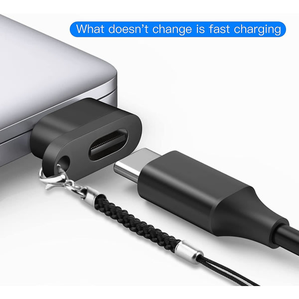 USB C till USB-adapter, USB-hane till USB C-hona, svart [2-pack], bärbar USB C stöder snabbladdning och dataöverföring