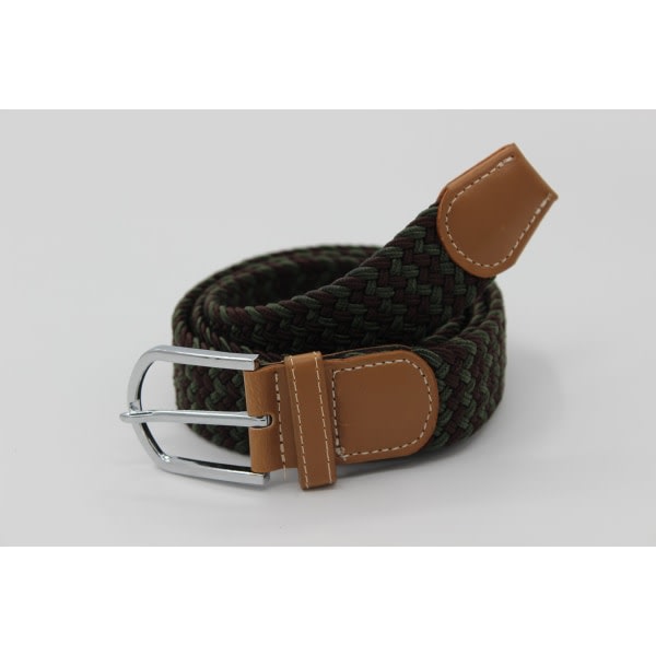 41 * 1,3 tum Unisex Elastisk Flätad Stretch Bälte Casual Herr Dam Midjebälte med PU Läder Spänne green+coffee