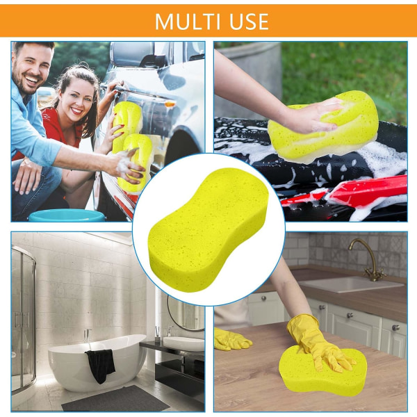 Jumbo svamper, 2-paks bilsvamper, vaskevinduer og antiripeteknologi, perfekt for hjul, frontrute og karosseri for bilrengjøring (2 STK gul)
