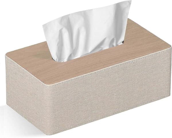 Servietboksbetræk rektangulær PU læder ansigtsserviet dispenser boksholder til kommode badeværelsesindretning (beige)