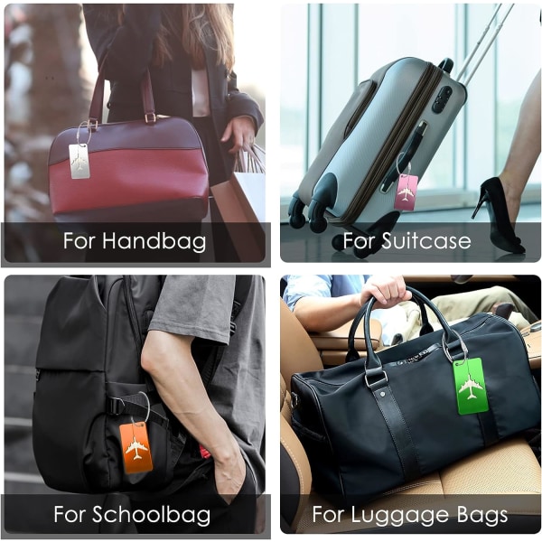 Bagagelappar för resväskor, 6-packs bagageetiketter Resväskeetiketter i aluminiumlegering med stålögla för resbagage-ID-etiketter (svart)