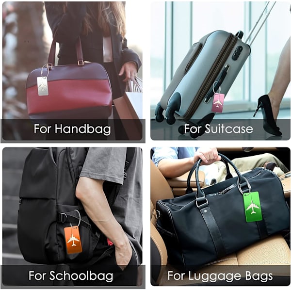 Bagasjelapper for kofferter, 6-pakning bagasjelapper i aluminiumlegering med stålløkke for reisebagasjeidentifikasjon ID-lapper (svart)