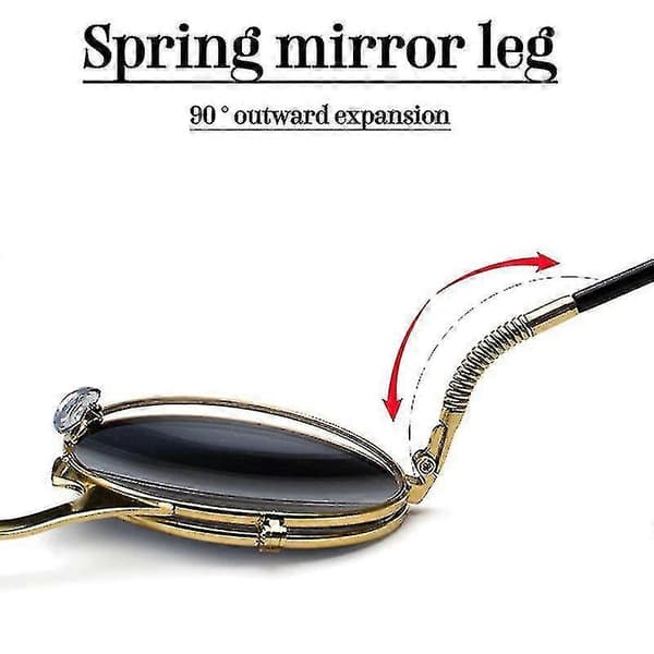 Herr Unisex Solglasögon Uppfällbara Linser Runda Glasögon Gold Frame Black Grey Lenses