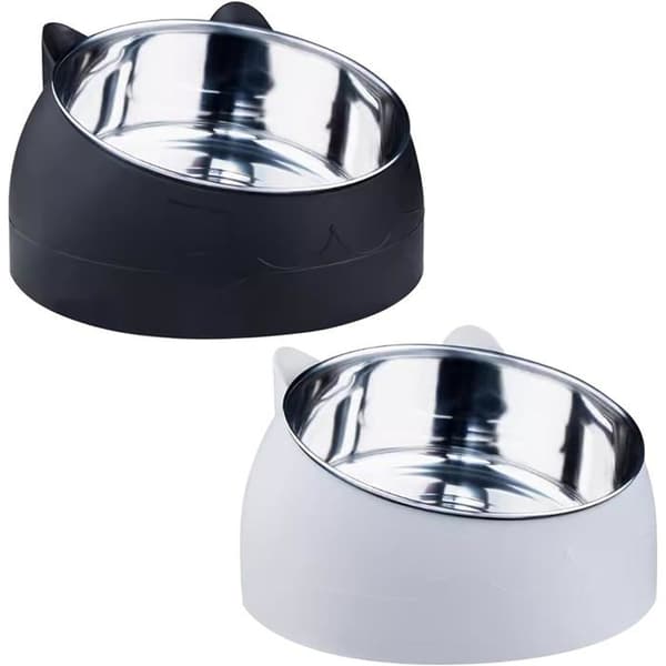 Sett med 2 katteboller - Rustfritt stål - Vinklet 15° - 400 ml - Avtakbare boller