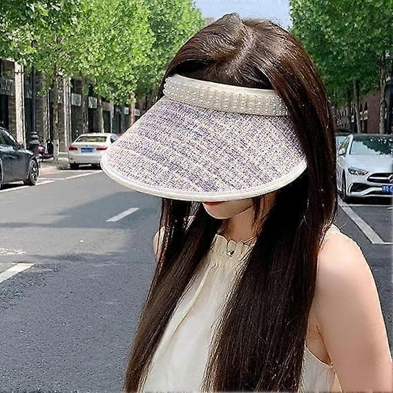 Strandhatte til kvinder Bredskygget solhat til kvinder Solhatte til kvinder med UV-beskyttelse Elegant tofarvet patchwork sommerhat Purple