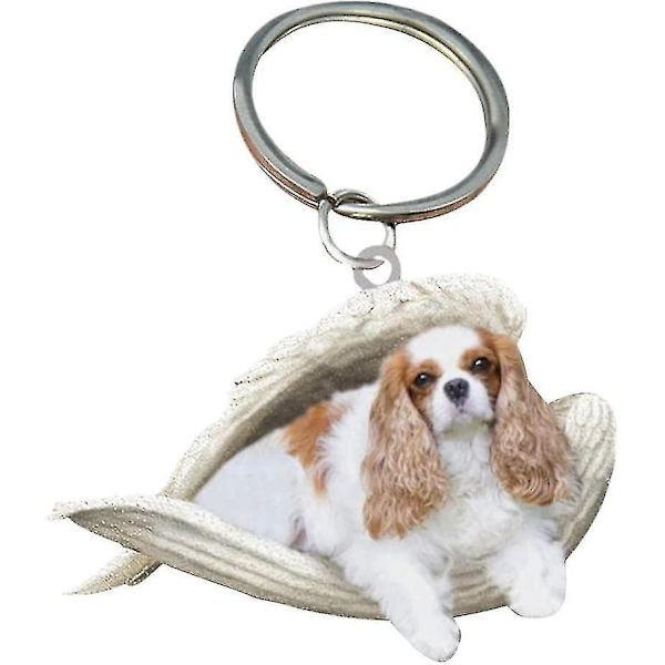 2 st Angel Sovande Hund Akryl Nyckelringar Hängsmycken Heminredning Prydnader Kontorsmaterial Presenter A cavalier king charles spaniel