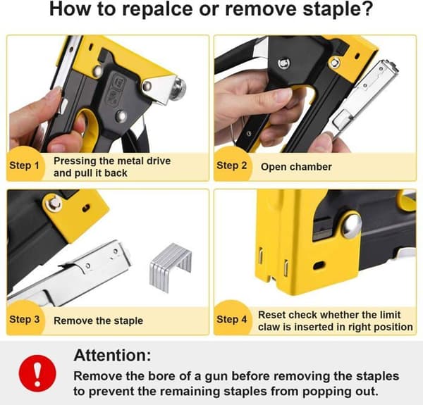 Håndholdt stiftemaskin/spikerpistol med 3000 stifter og stiftefjerner, manuelle stiftemaskiner og spikerpistoler i stål