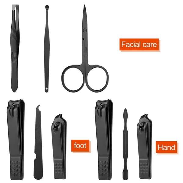 Professionelt manicure- og pedicuresæt med negleklippere, 18 i 1, rustfrit stål, sort