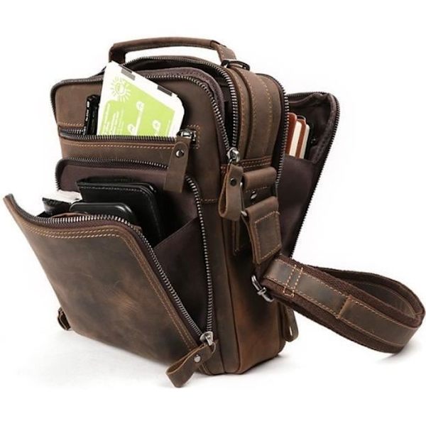 Herre Satchel - Premium Læder - Stor Kapacitet - Brun