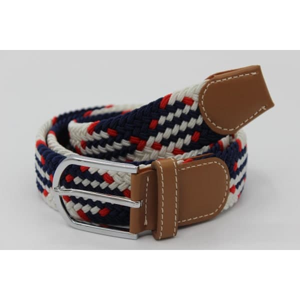 41 * 1,3 tum Unisex Elastisk Flätad Stretch Bälte Casual Herr Dam Midjebälte med PU Läder Spänne blue white red