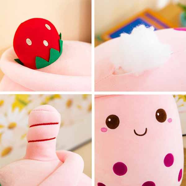 Bubbla te plyschkuddar, söta boba plyschdjur mjuka leksaker jättestor boba stoppad djur plysch för bobaälskare (rosa, 24 cm)