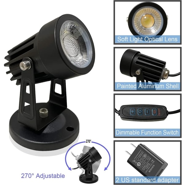 2 st LED-strålkastare inomhus kompatibla med växter, 3 färger accentbelysning dimbar uplights spotlight lampa med dimmerbrytare 2 st