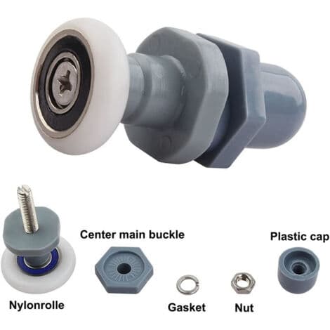 Sæt med 8 skydedørsruller til bruser – 19 mm diameter – Fugtbestandig nylon – Til 4-6 mm glasdøre