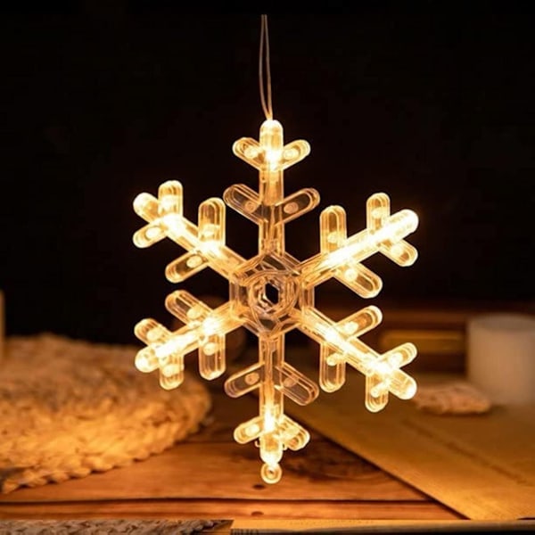 Set med 2 fönsterdekorationer hängande fönsterlampor med sugkopp LED varmvit batteridriven julbelysning snöflinga