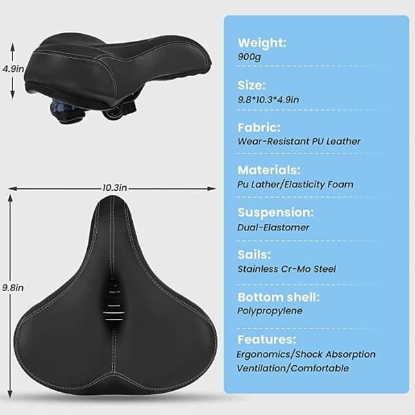 Selle cykelsadel - Extra stor - Memoryskum - Ergonomisk komfort - Svart