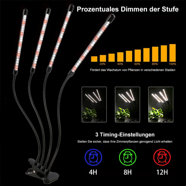 Plantelampe 40W LED plantelampe 2 hoder plantelampe innendørs planter vokser lampe med timer