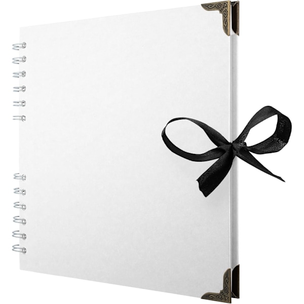 Firkantede Scrapbog Fotoalbum 60 Sider (21 x 21 cm) Hvidt Tykt Papir, Metalhjørner, Båndlukning - Ideel til Dine Scrapbøger White