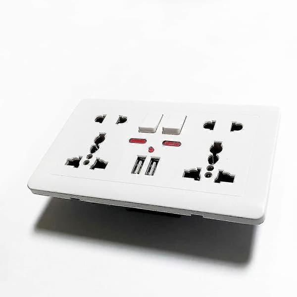 Hvit Universal 5-hulls veggkontakt med LED-indikator