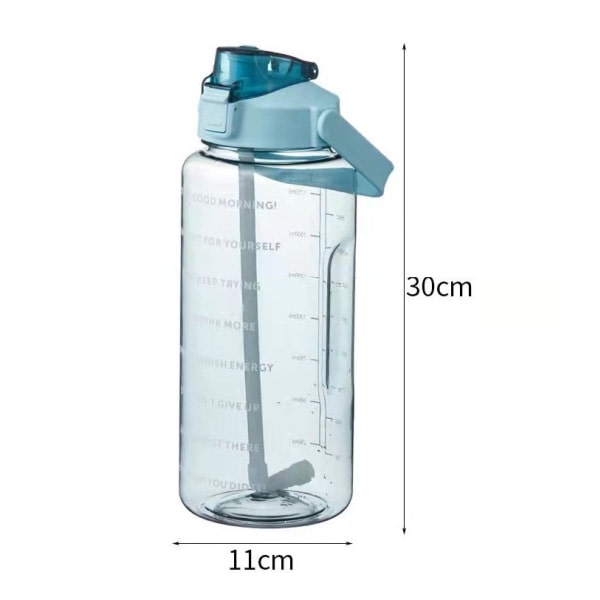 2L vannflaske med sugerør Stor bærbar reiseflaske Blå